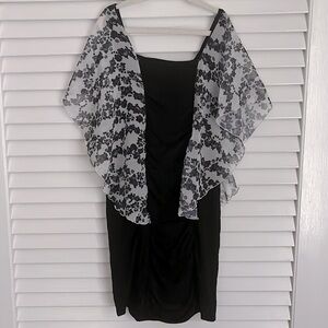 Flowers by Zoe Mini Dress Ruched w/ Sheer Butterfly Flowy Sleeves